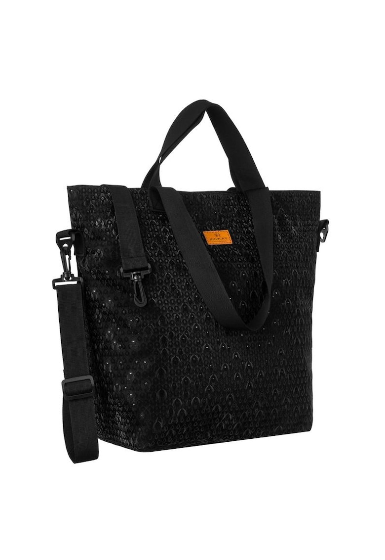 Geanta tote pentru femei - neagra - din poliester - format A4 - cu manere reglabile