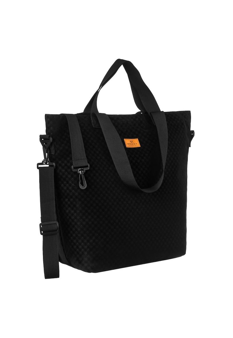 Geanta shopper neagra pentru femei - cu doua seturi de manere si curea reglabila - cu buzunar exterior cu fermoar