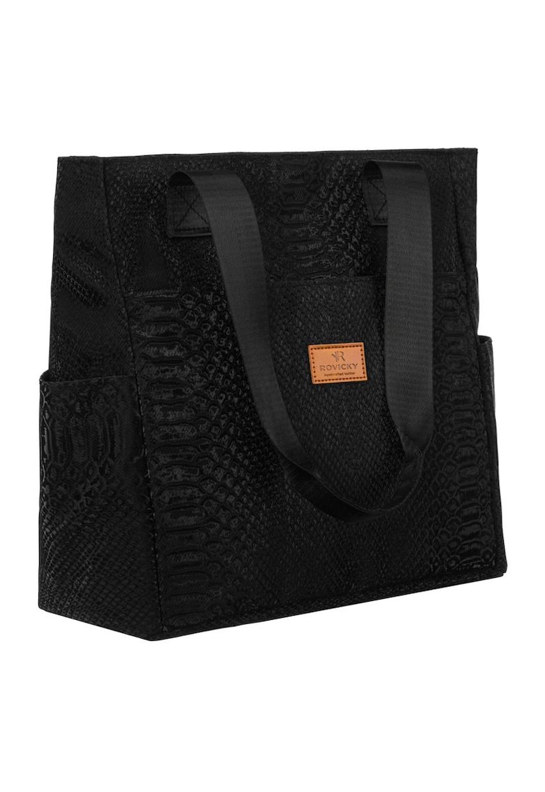 Geanta shopper mare din poliester - neagra - 30x28x15cm
