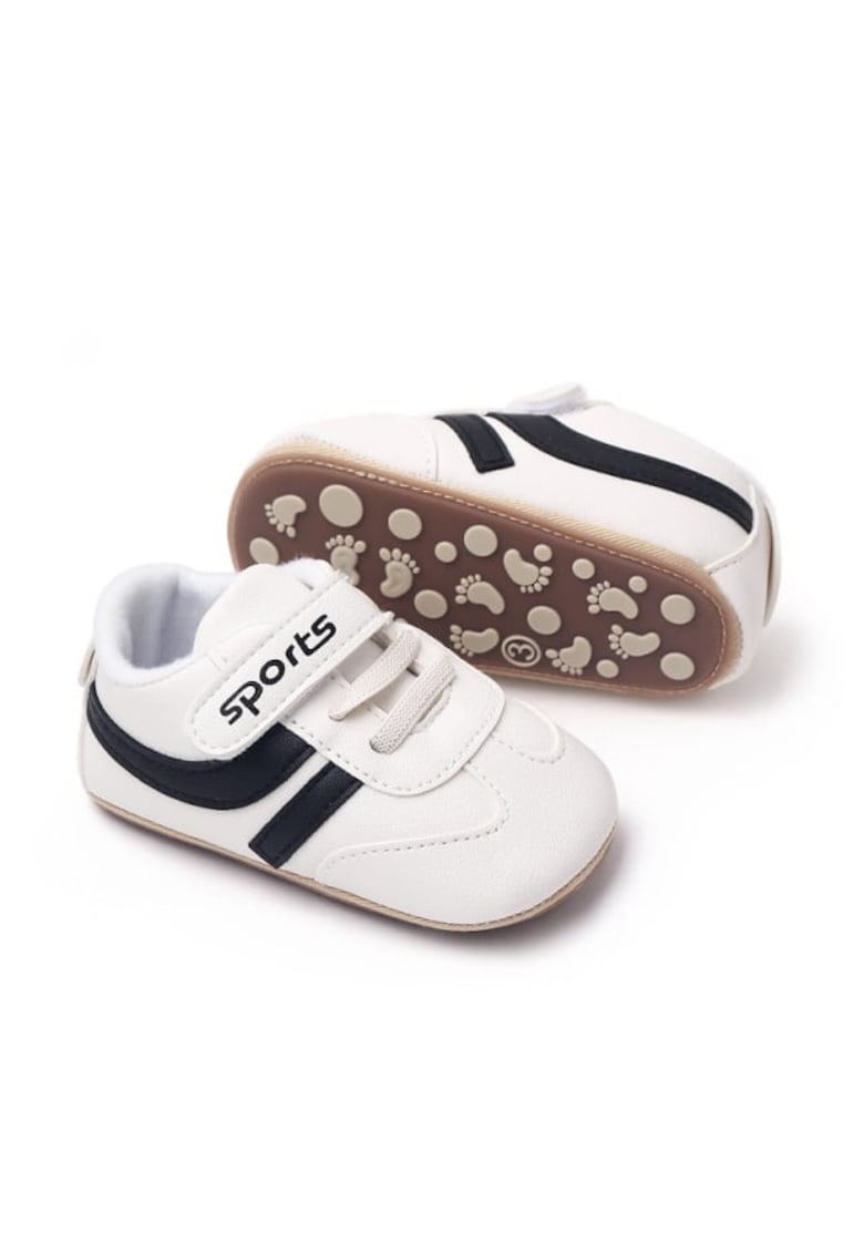 Pantofi sport Model AL 19198 cu dungi Pentru bebelusi - Piele ecologica - Baieti - Alb