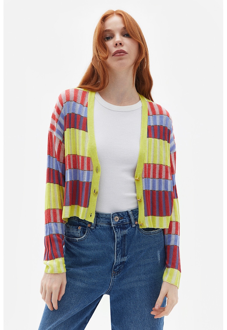 Cardigan cu dungi si maneci cazute