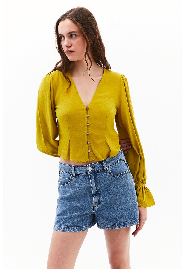 Camasa crop cu nasturi si maneci poet