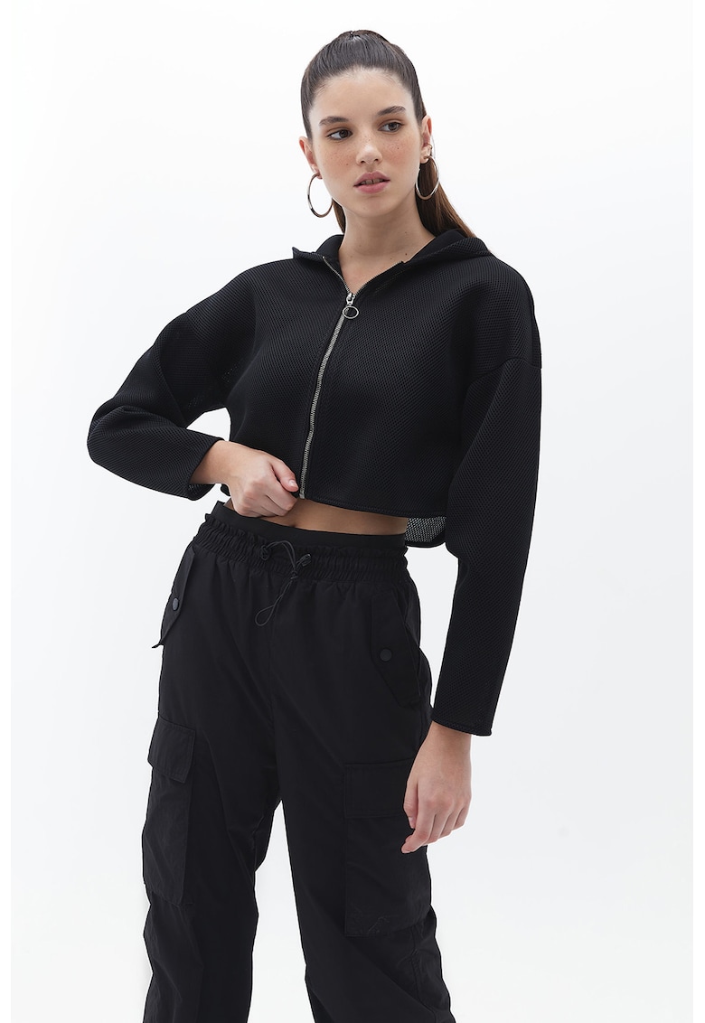 Hanorac crop cu fermoar