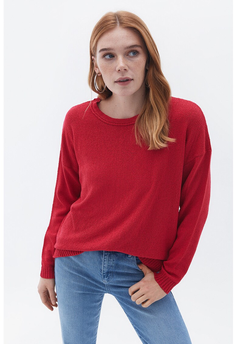 Pulover lejer cu maneci cazute - Rosu