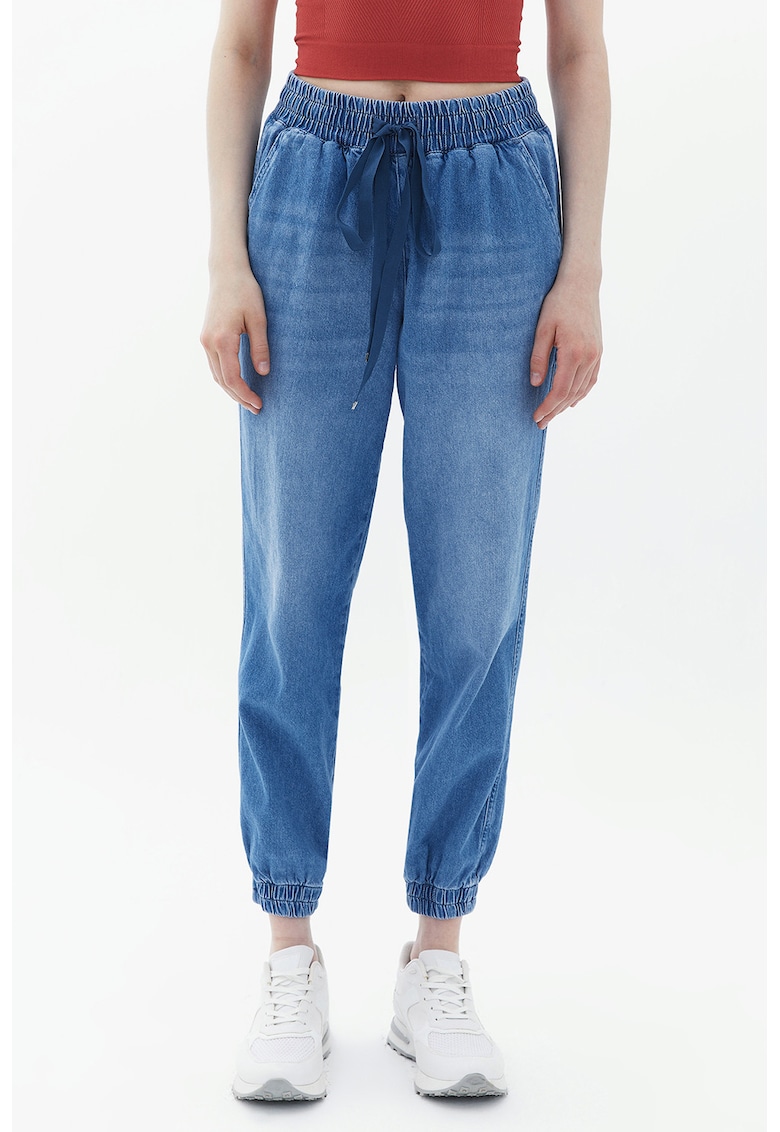 Blugi crop de bumbac cu snur