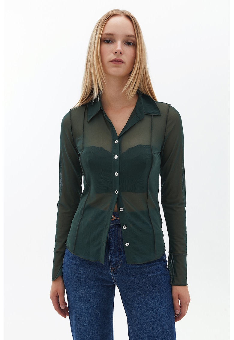 Camasa slim fit transparenta - Verde padure