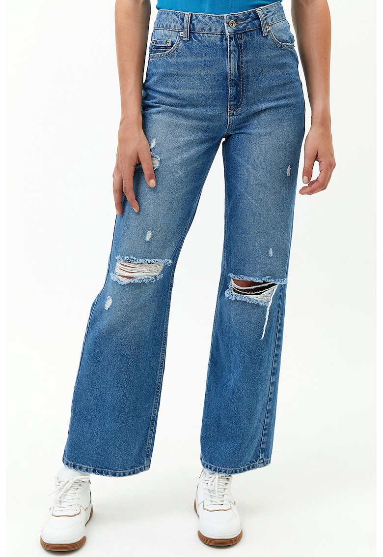 Blugi crop ampli cu talie medie