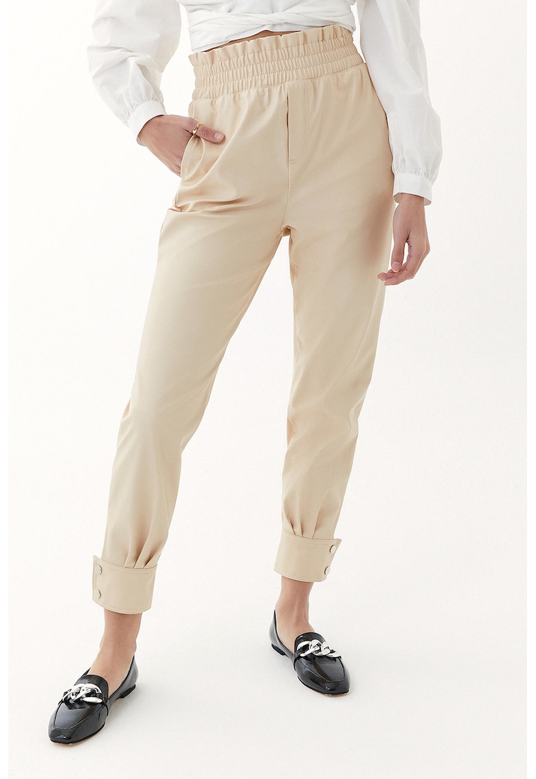 Pantaloni crop cu talie inalta si buzunare