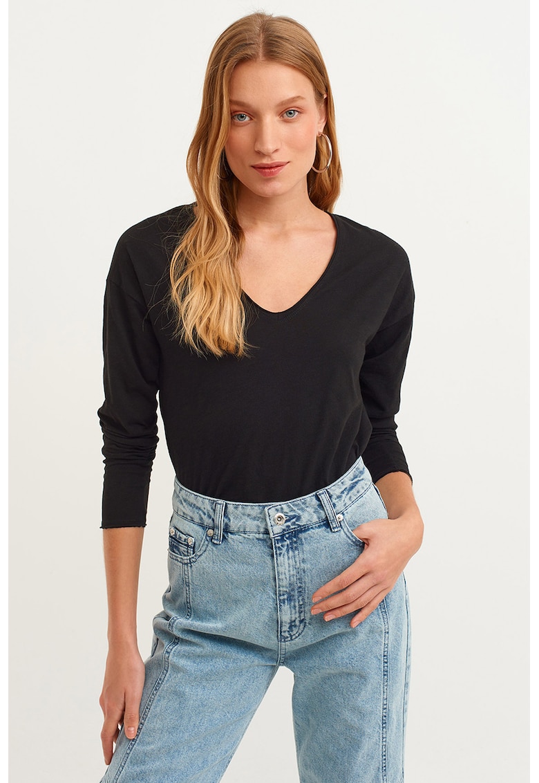 Bluza de bumbac cu terminatie rotunjita Flanewzun