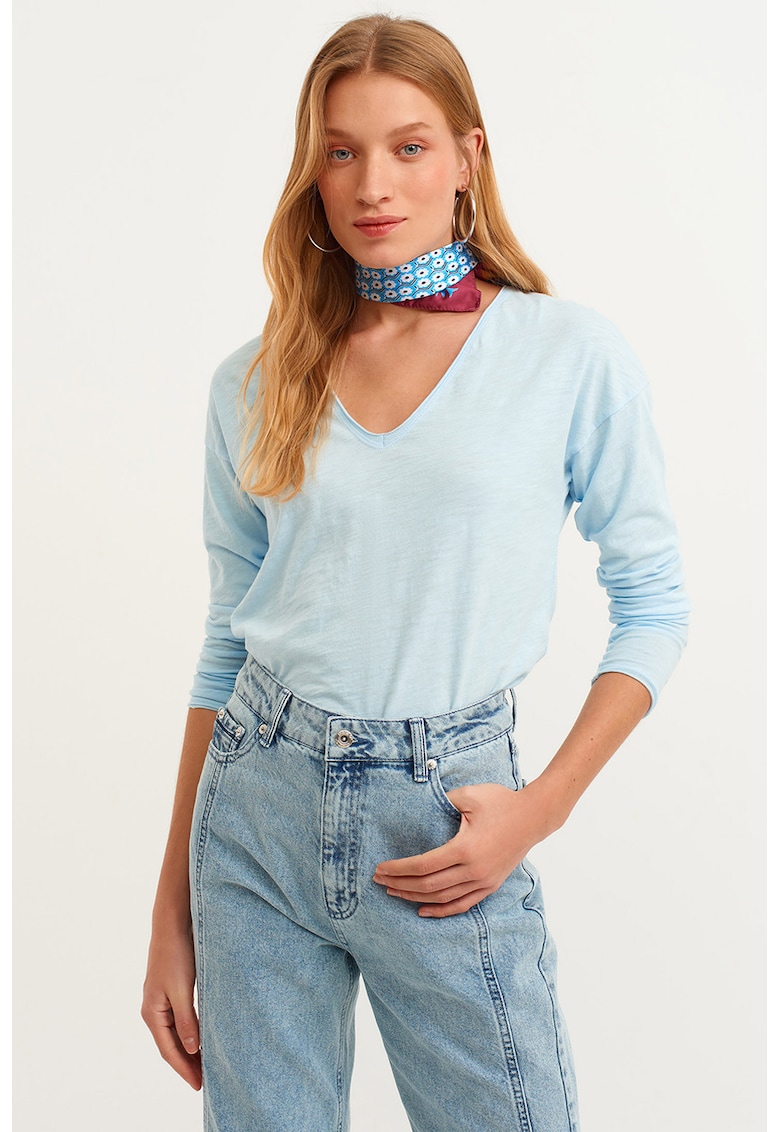 Bluza de bumbac cu terminatie rotunjita Flanewzun