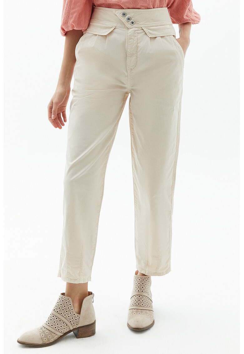 Pantaloni crop cu talie inalta - Bej deschis