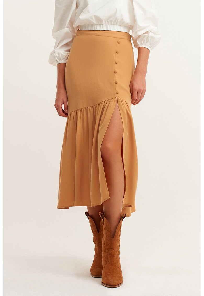 Fusta midi din lyocell cu slit lateral Fusta midi din lyocell cu slit lateral