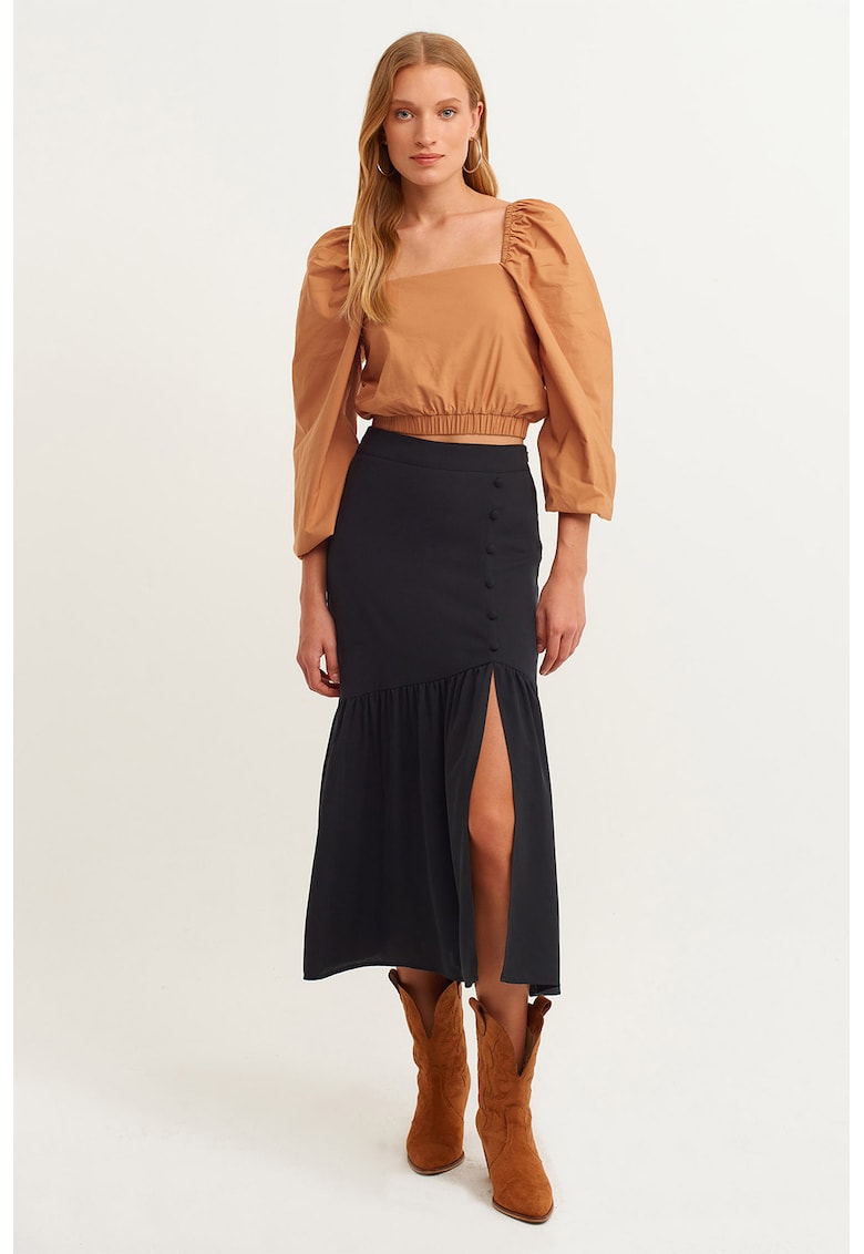 Fusta midi din lyocell cu slit lateral Fusta midi din lyocell cu slit lateral