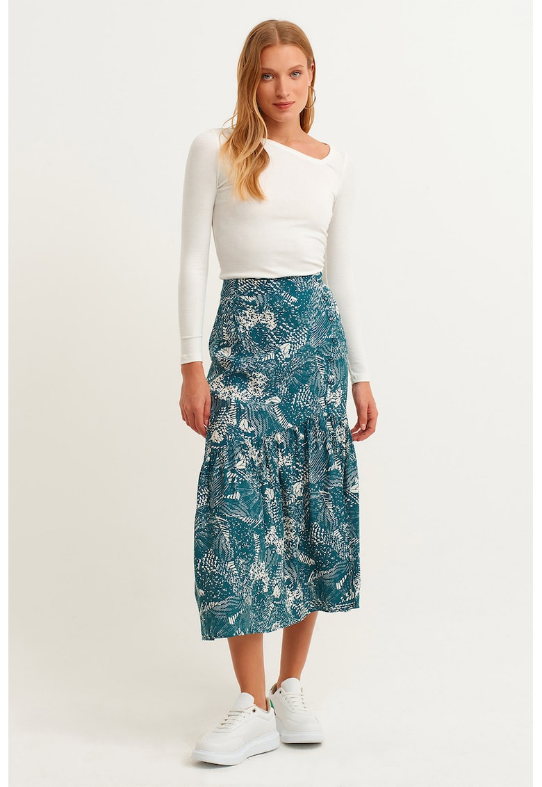Fusta midi cu model si slit lateral Fusta midi cu model si slit lateral