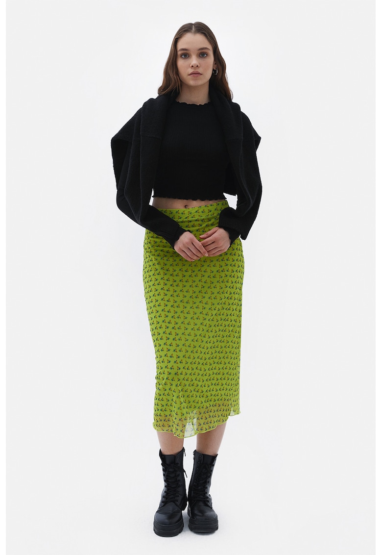 Fusta midi cu strat exterior din plasa