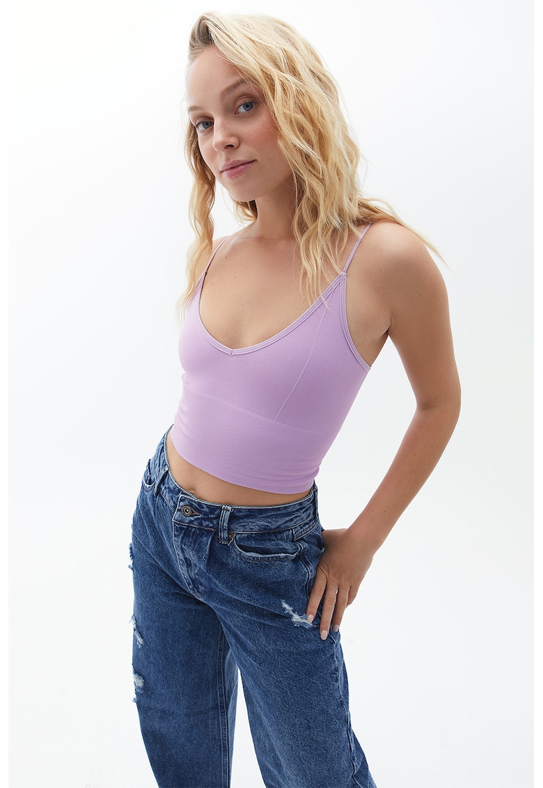 Top crop cu bretele inguste - Lila