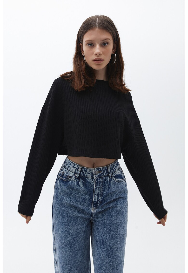 Pulover crop supradimensionat - Negru
