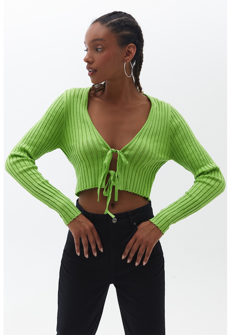 Bluza striat cu prindere frontala cu snururi Bluza striat cu prindere frontala cu snururi