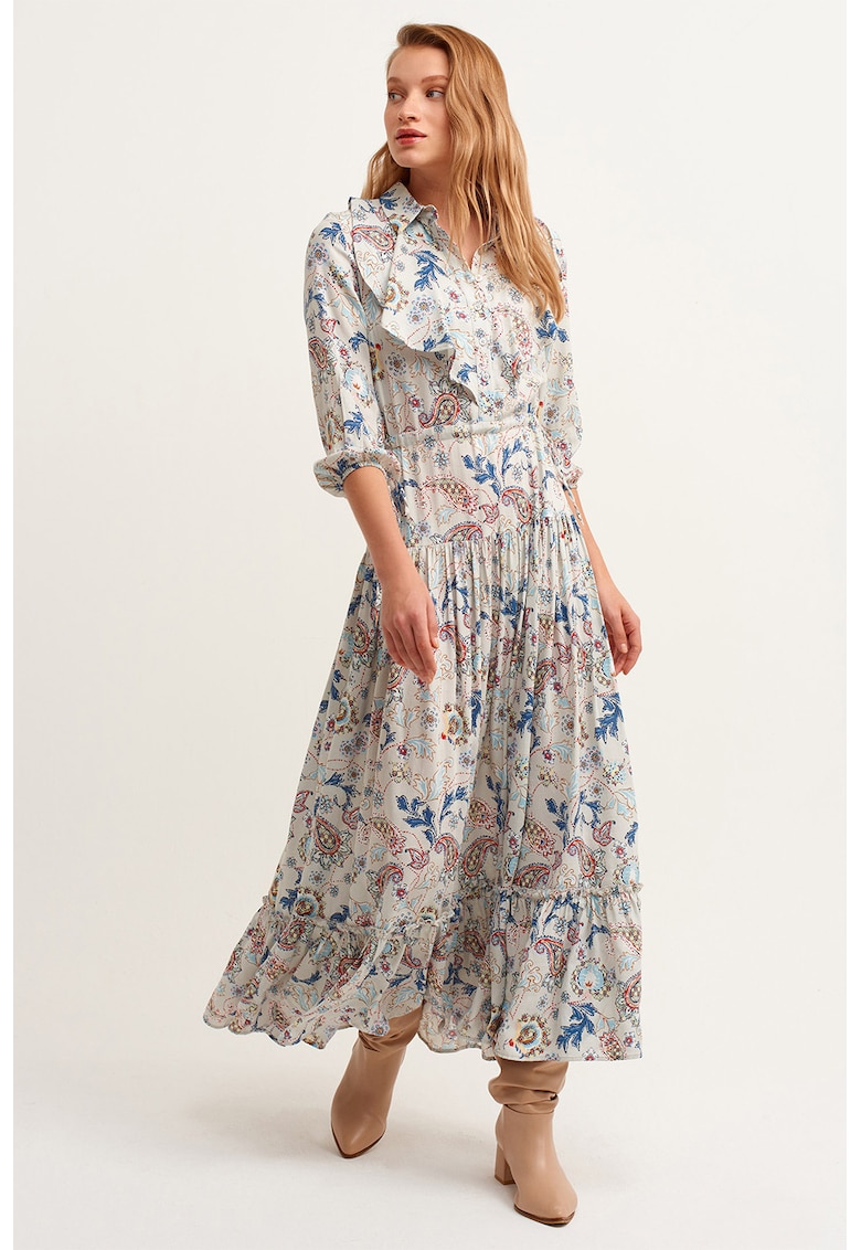 Rochie maxi cu garnituri cu volane si model