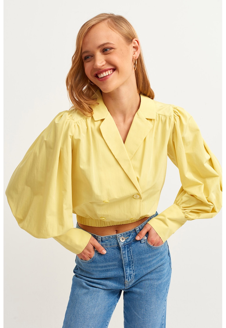 Bluza crop cu maneci bufante Popbuzgom - Galben pai