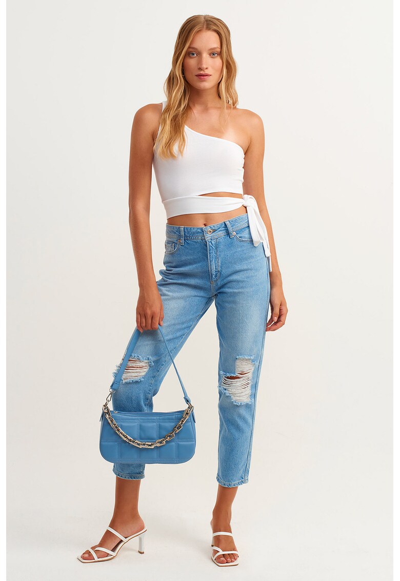 Blugi crop cu aspect deteriorat Frankie