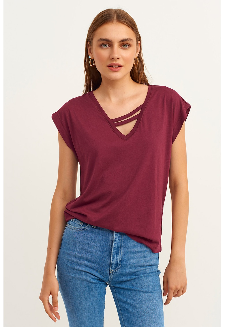 Tricou din amestec de modal cu decolteu in V Tricou din amestec de modal cu decolteu in V