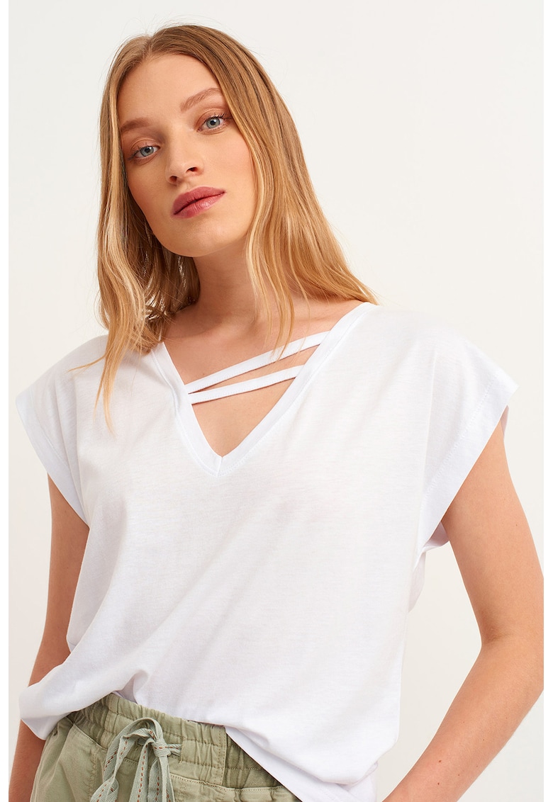 Tricou din amestec de modal cu decolteu in V Tricou din amestec de modal cu decolteu in V