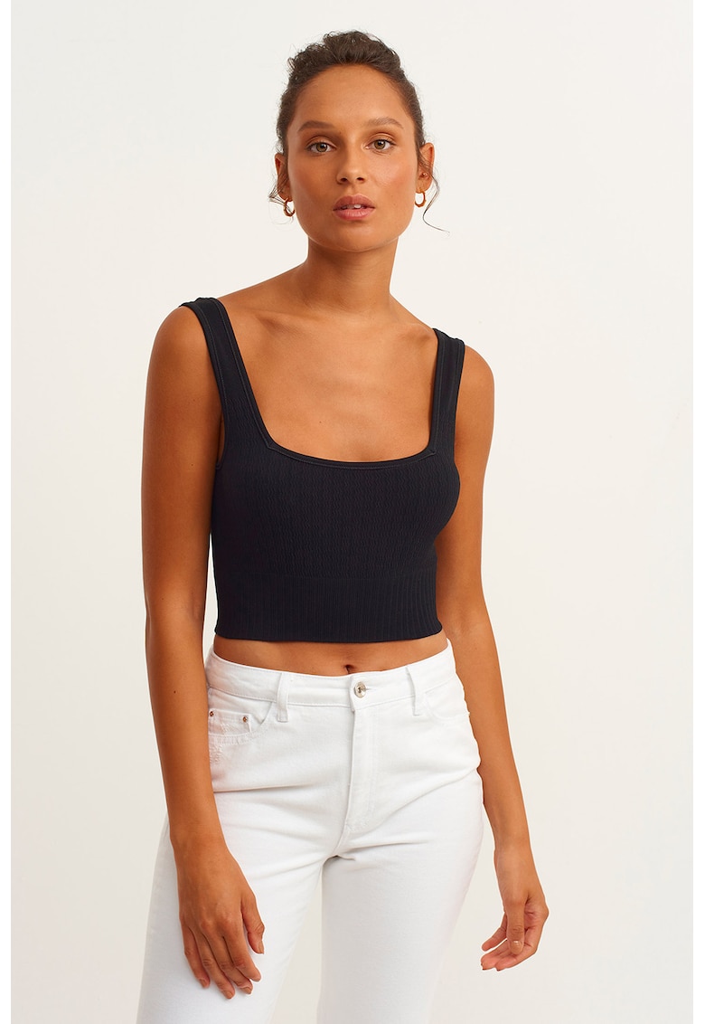 Top crop cu model uni - Negru