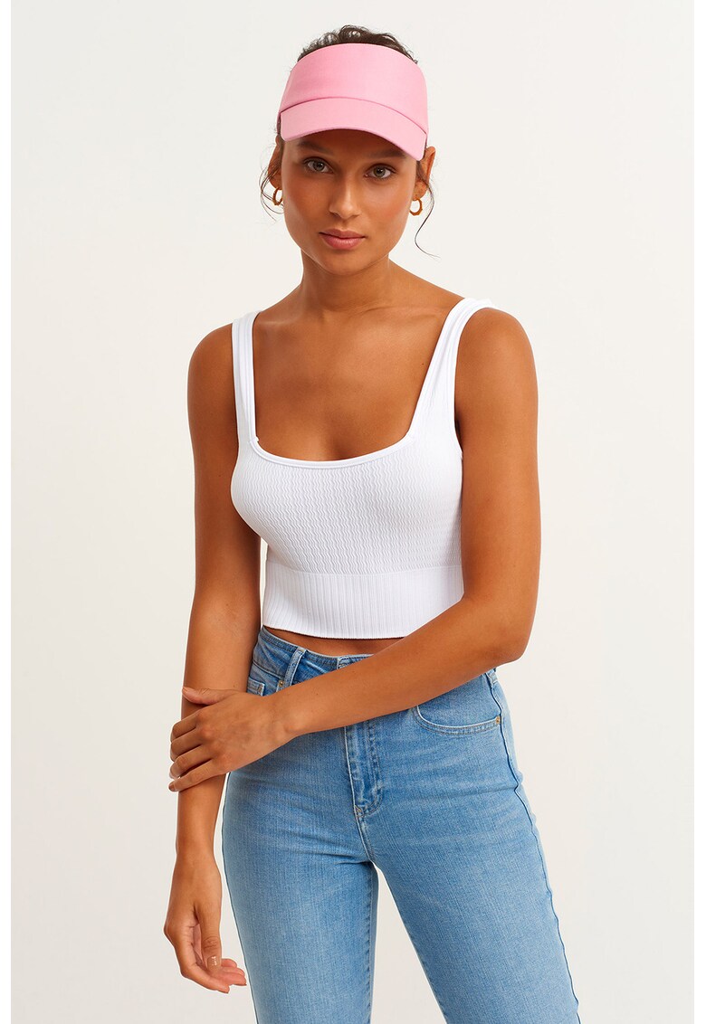 Top crop cu model uni - Alb optic