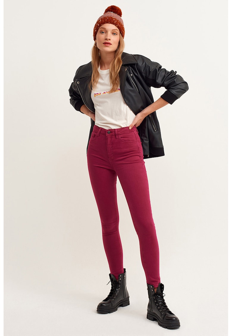 Blugi skinny cu talie inalta - Roz zmeuriu