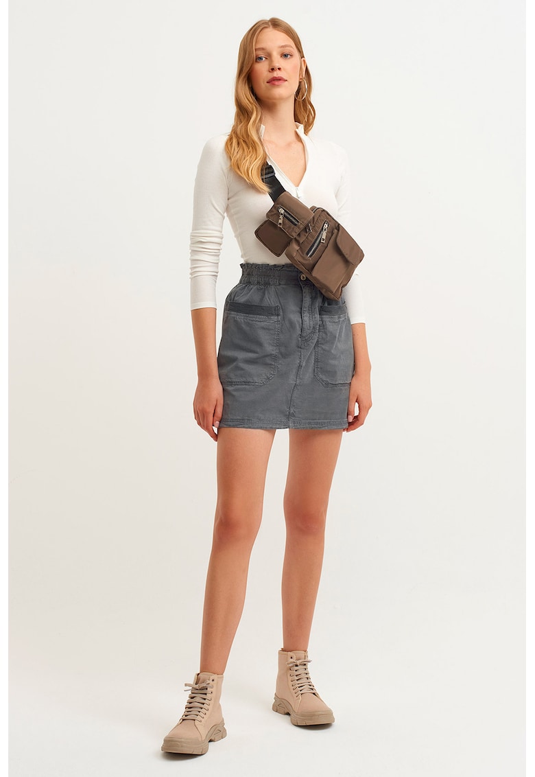 Fusta mini din amestec de lyocell de denim cu buzunare Fusta mini din amestec de lyocell de denim cu buzunare