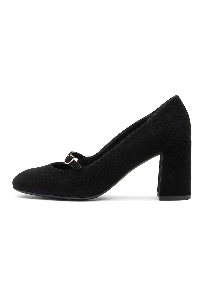 Pantofi Mary Jane de piele intoarsa cu catarama - Negru