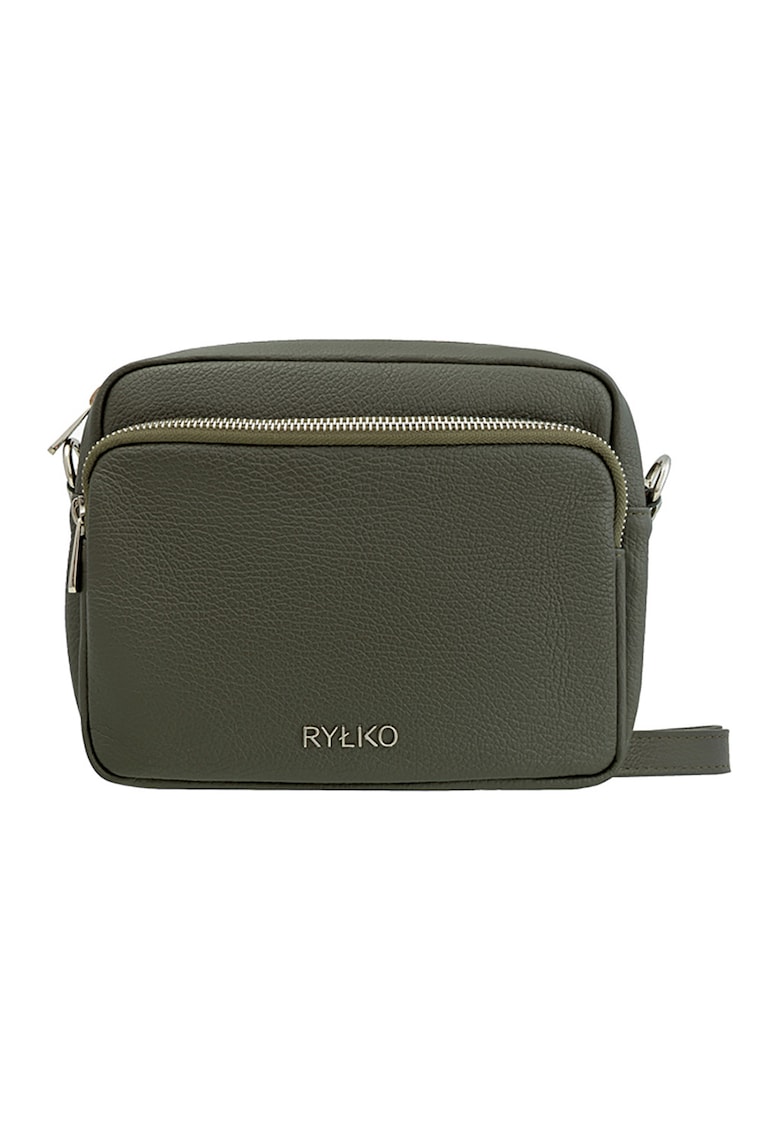 Geanta crossbody de piele cu bareta ajustabila - Verde inchis