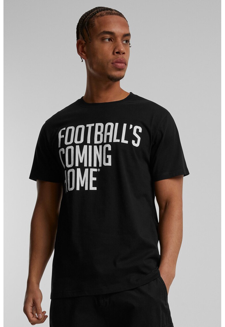 Tricou de bumbac cu imprimeu text - Negru