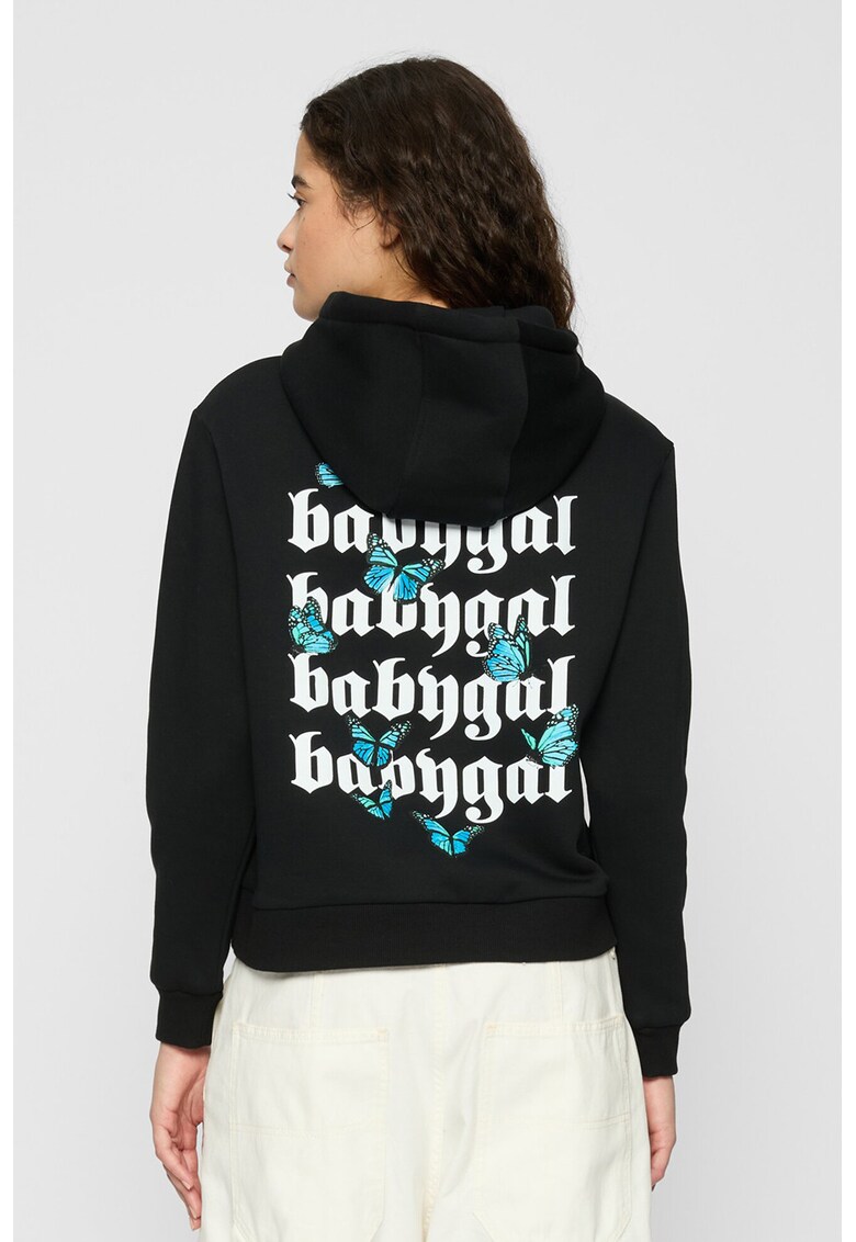 Hanorac din amestec de bumbac cu text - Negru