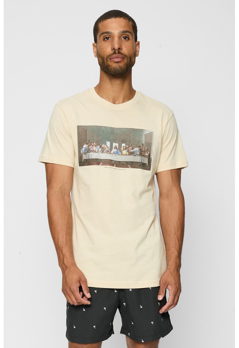 Tricou de bumbac cu imprimeu foto - Maro nisip