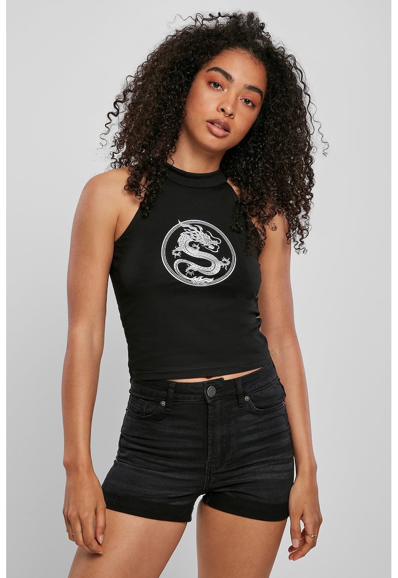 Top crop cu imprimeu grafic - Negru -