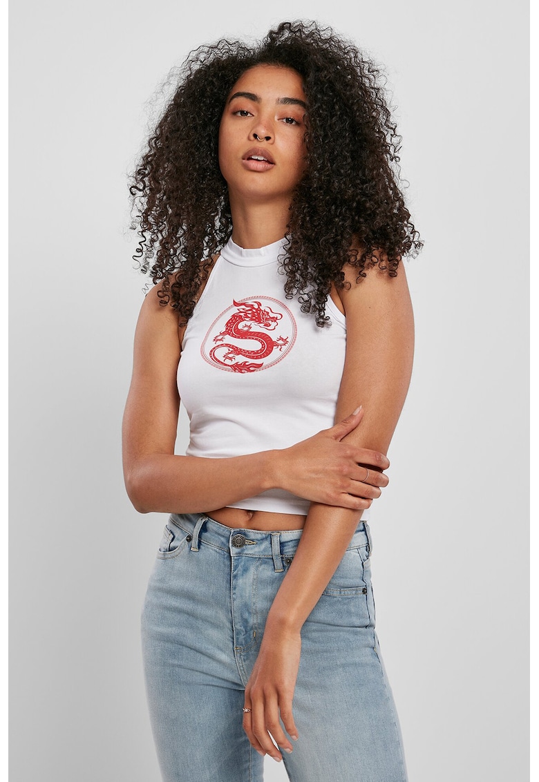 Top crop cu imprimeu grafic - Alb -