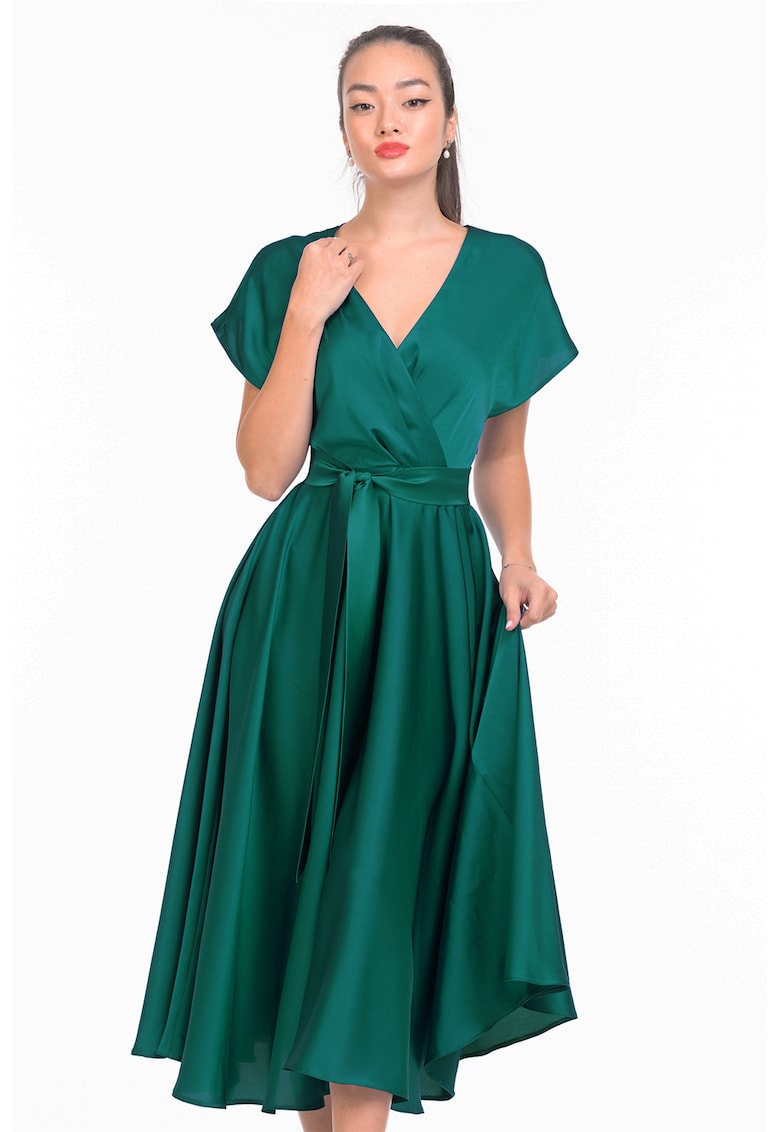 Rochie midi evazata cu aspect satinat