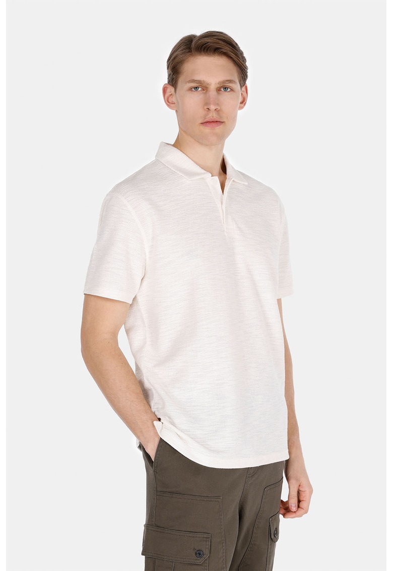 Tricou polo cu fenta cu nasturi - Alb fildes