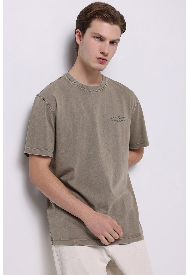 Tricou de bumbac cu imprimeu - Maro deschis