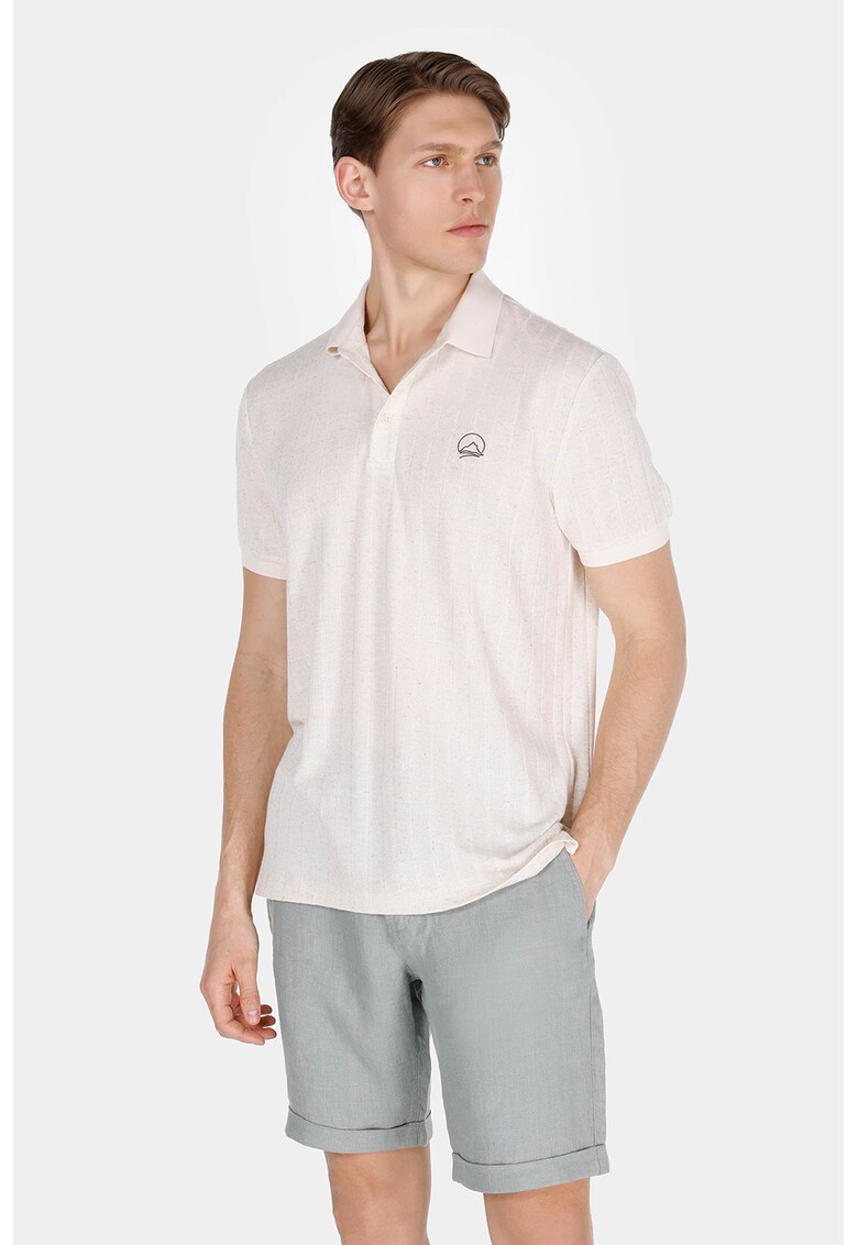 Tricou polo din amestec de in - Bej deschis