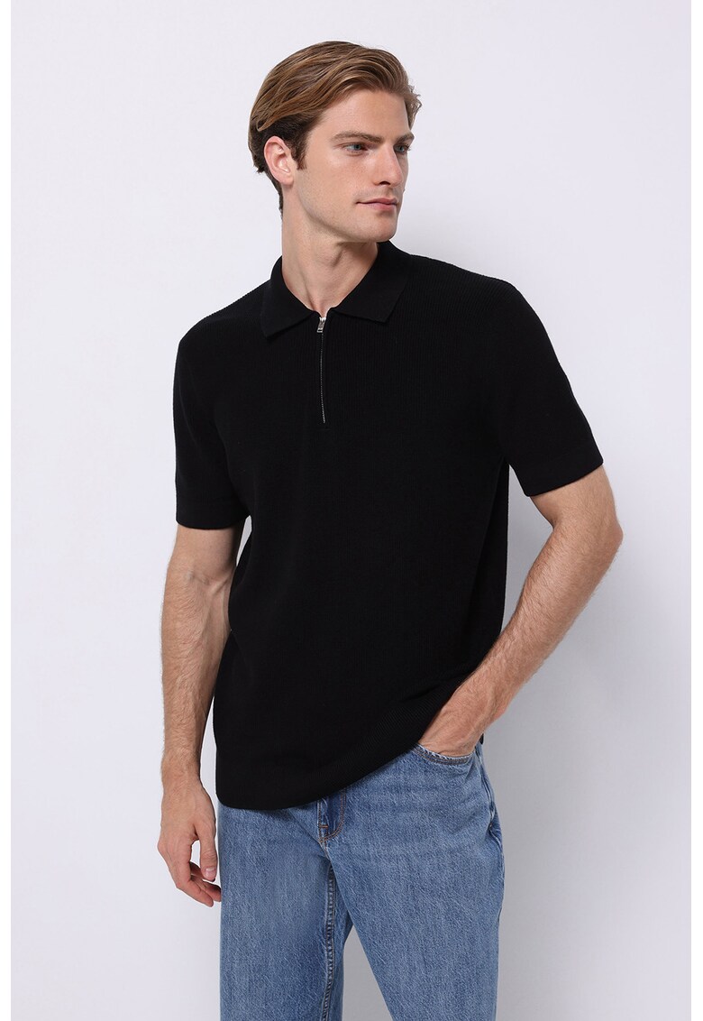 Pulover regular fit cu maneci scurte - Negru