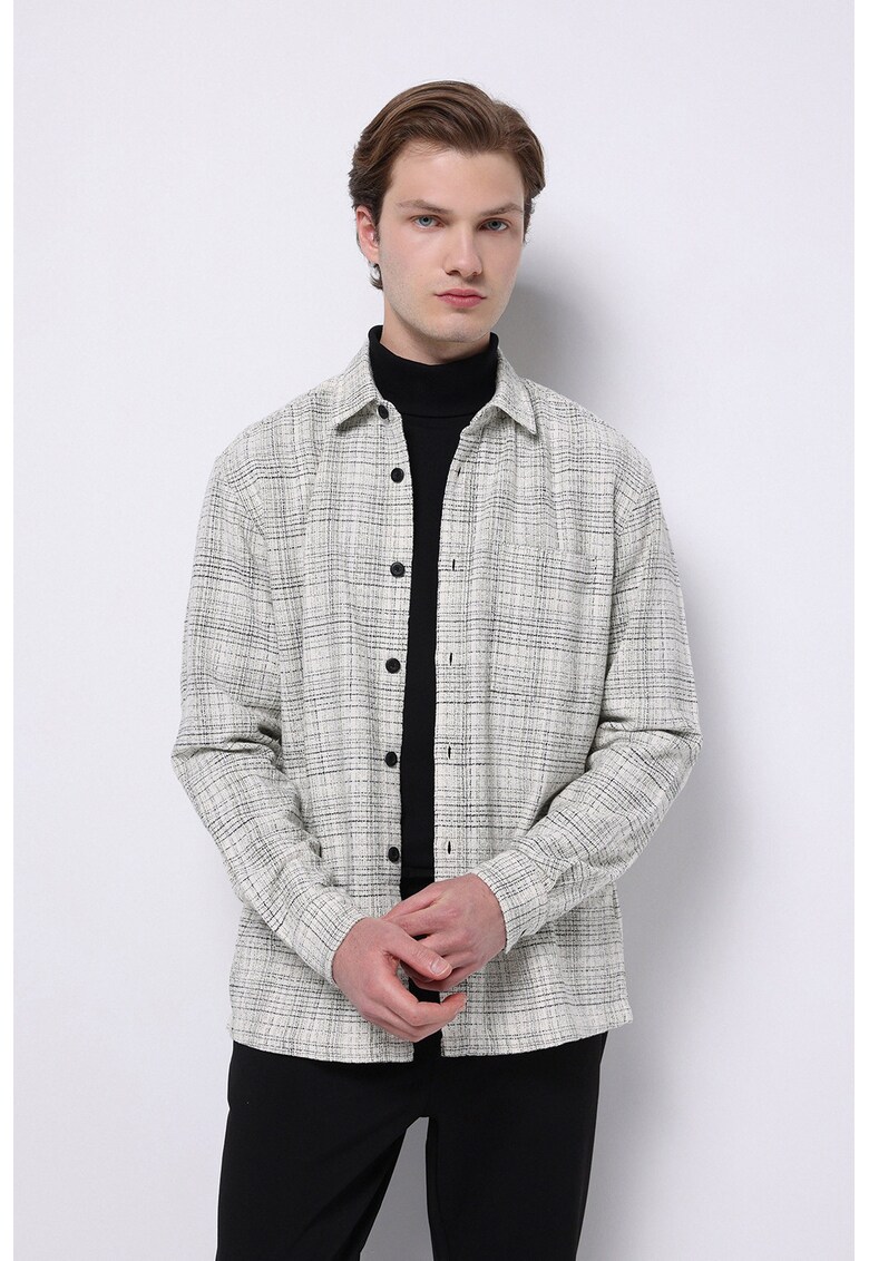 Camasa de bumbac in carouri - Verde/Alb fildes/Negru