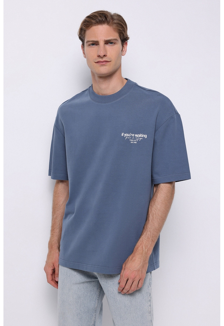 Tricou de bumbac cu text - Albastru inchis