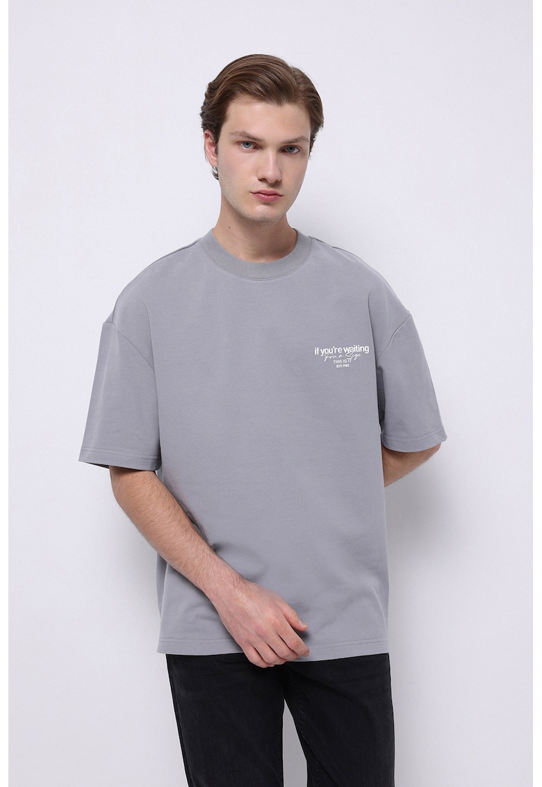 Colins Tricou de bumbac cu text - Gri