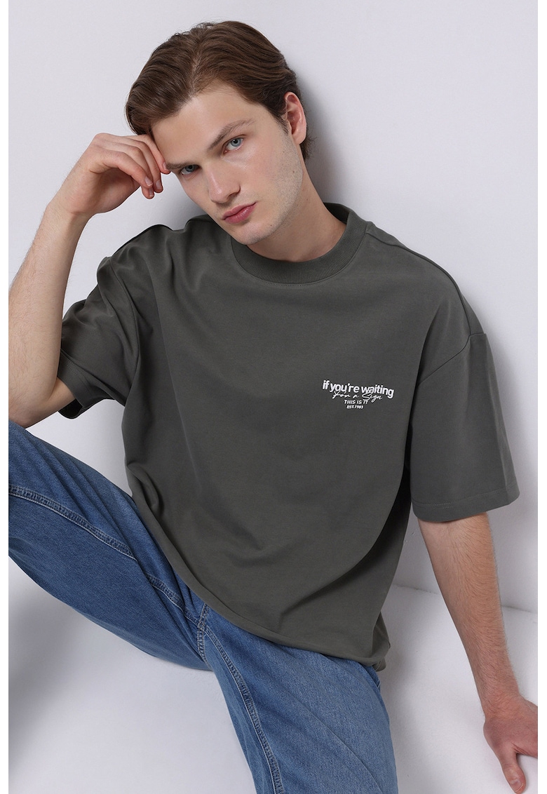 Colins Tricou de bumbac cu text - Gri antracit