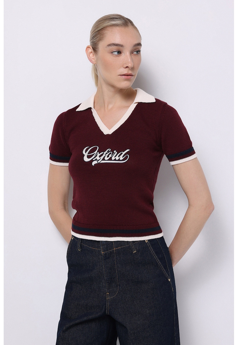 Pulover cu maneci scurte si text