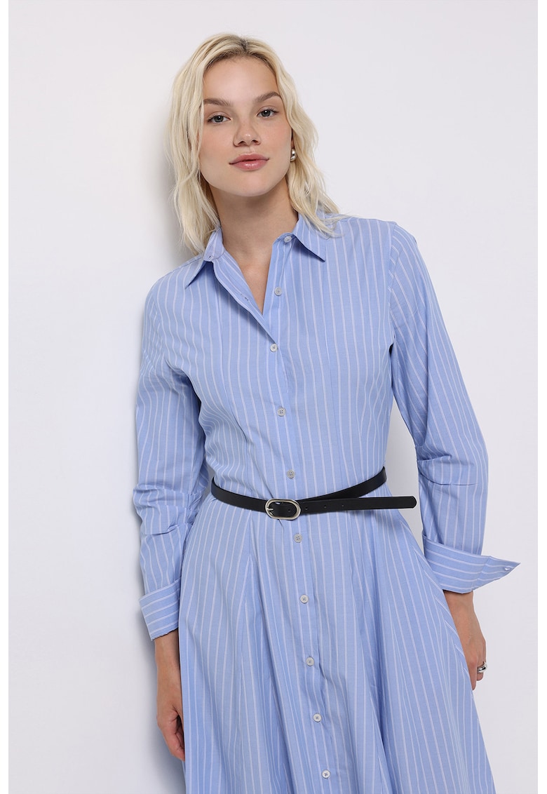 Rochie camasa in dungi cu maneci lungi