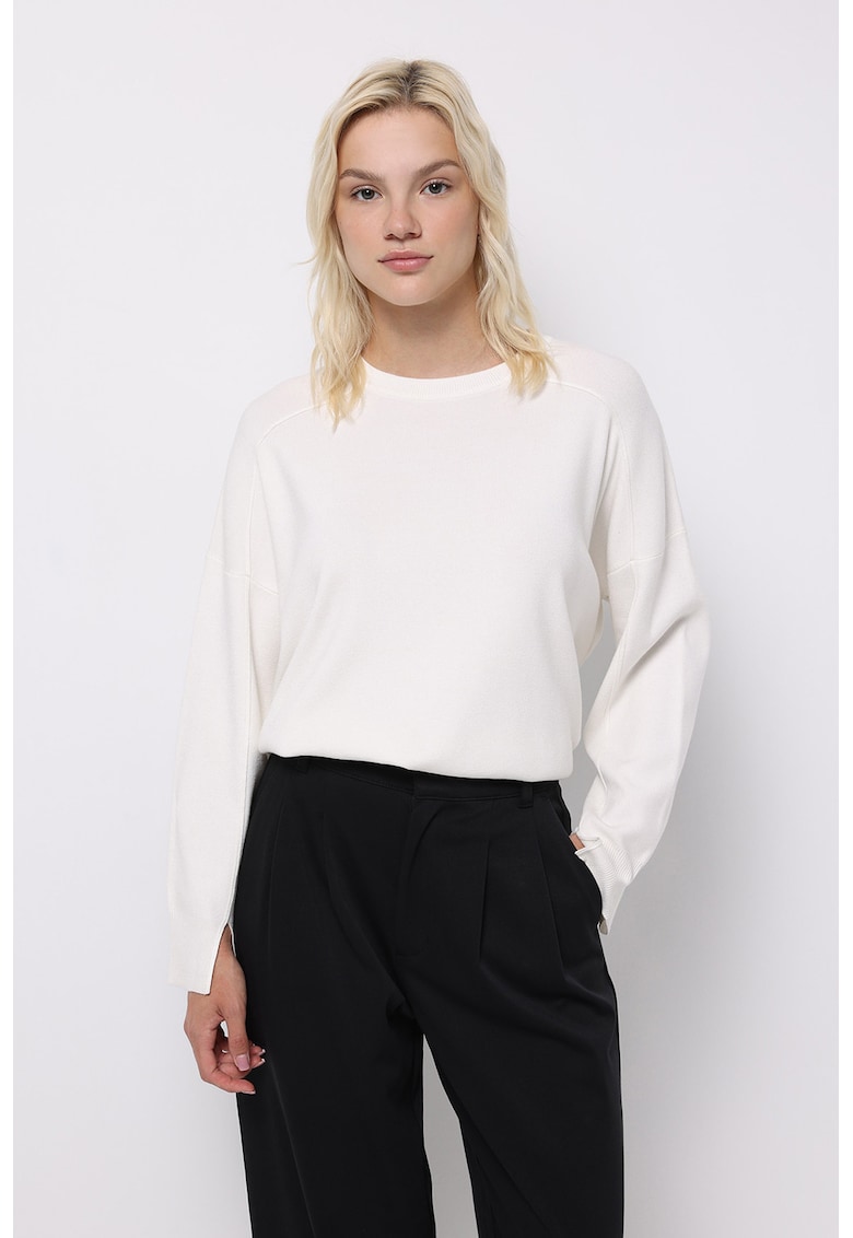 Pulover uni cu decolteu la baza gatului - Alb murdar